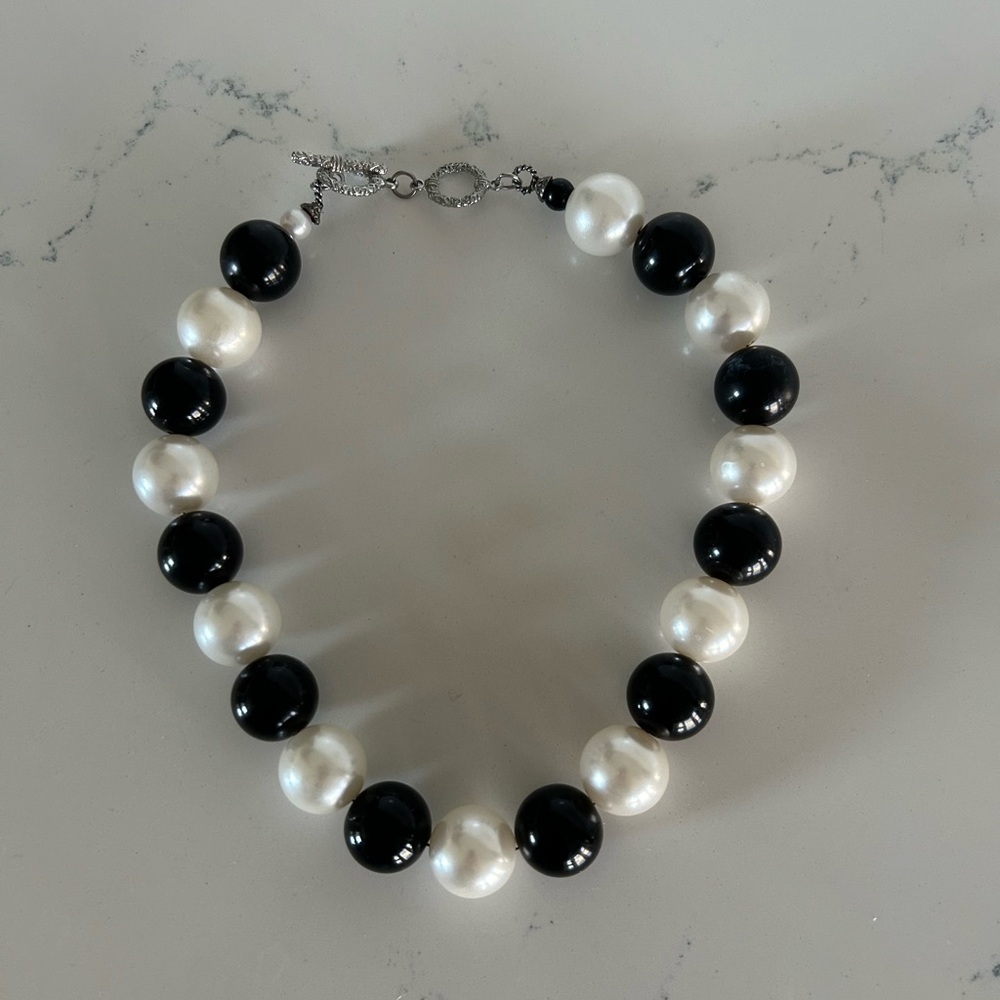 Black and White Large Faux Pearl Statement Necklace